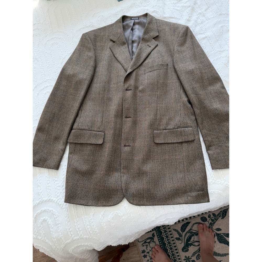Stafford Blazer Men 42L Brown Excellent Wool Cashmere Plaid Sport Coat